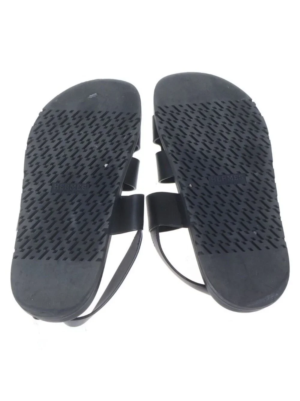 Hermes Genius Leather Sandals Shoes Calfskin Rubber Sole Back Strap Black
